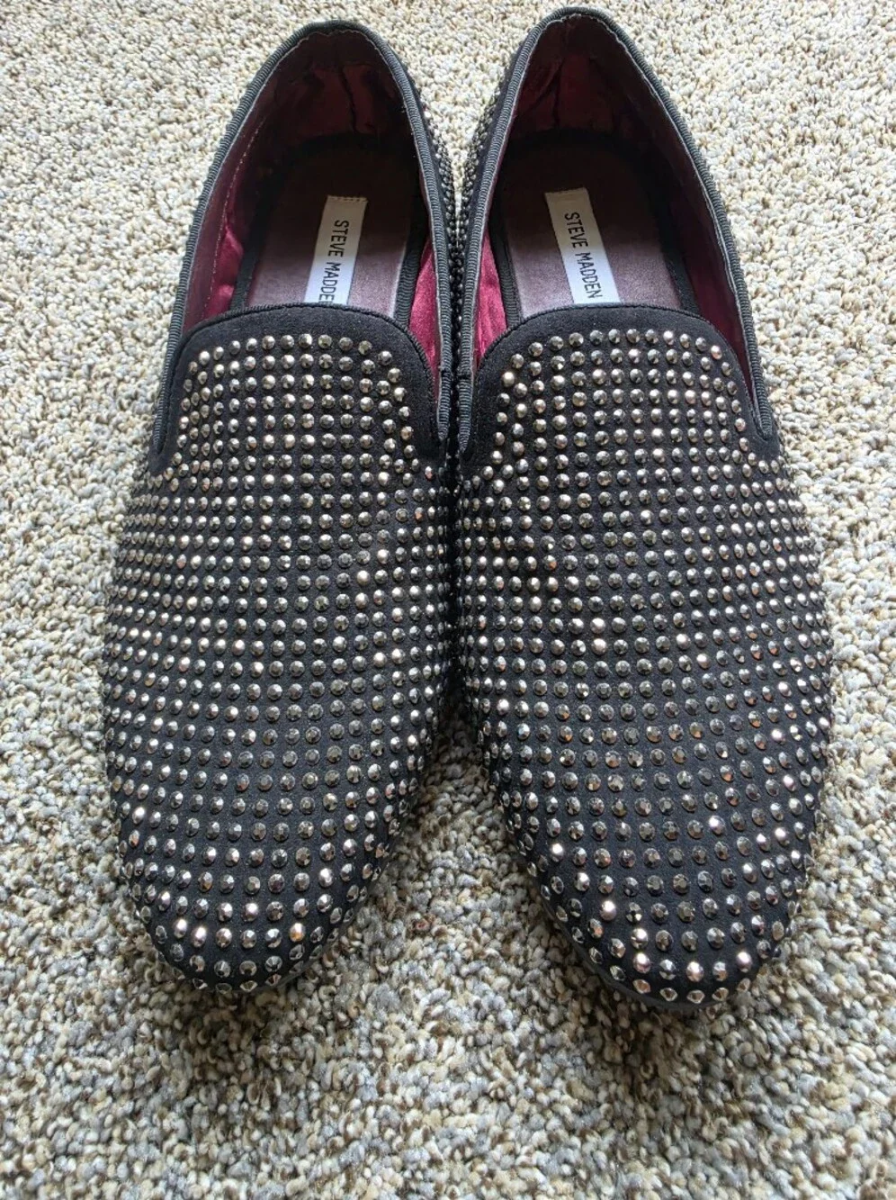 RARE Steve Madden Black Studded Slip-On Loafers